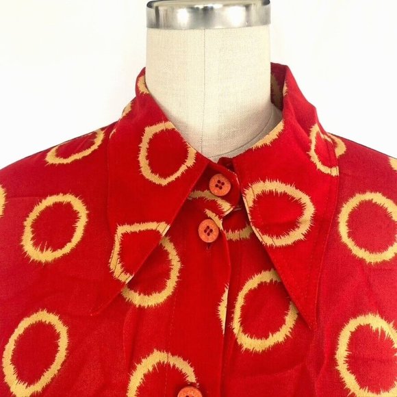 Dino Valiano Vintage 80's Womens Button Down Tunic Red Geometric Dots Size 36 Sm - Picture 2 of 8